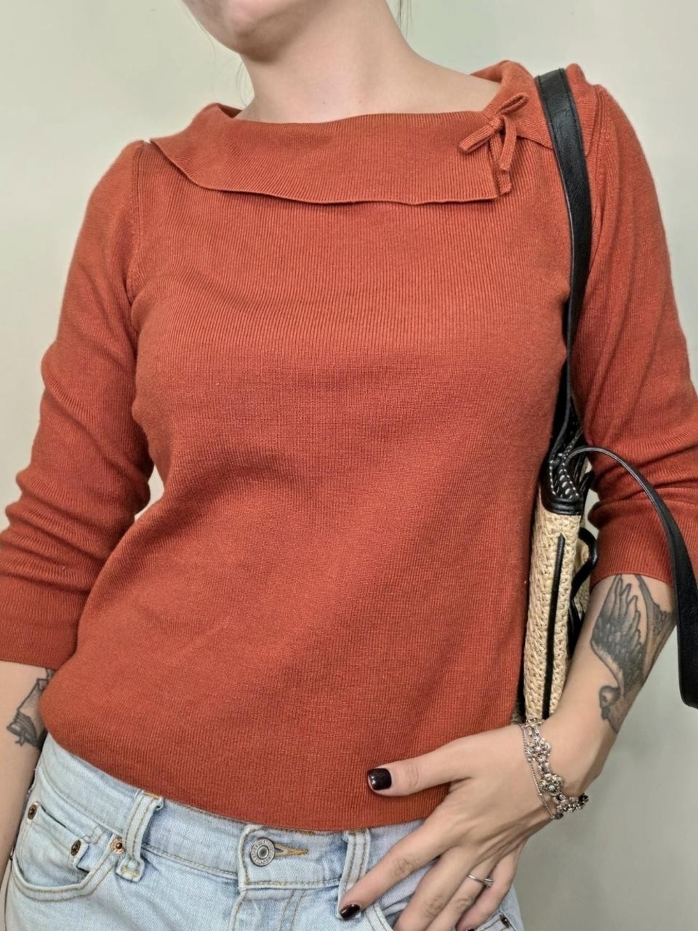 Y2K 2000s Orange Top With Bow Detail Size M - Picture 3 of 7